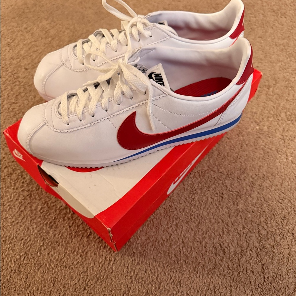 Nike White Red Classic Cortez Athletic Shoes